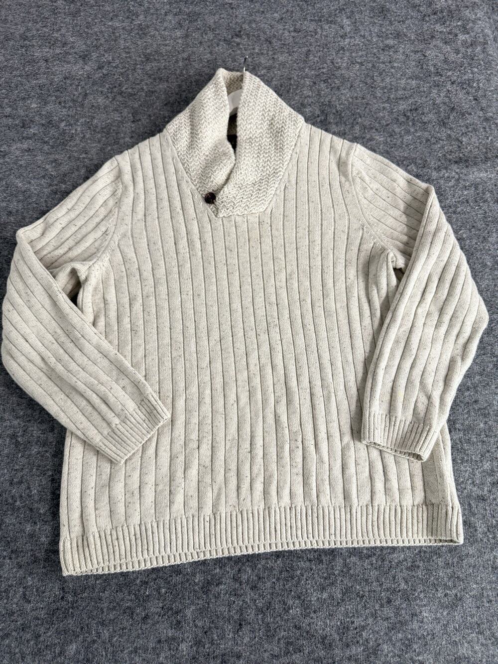 TASSO ELBA Sweater Mens XL Beige Shawl Neck Pullover Knit Sweatshirt N253